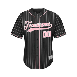 Custom Sublimation Black and Light Pink Pinstripe Baseball Jersey