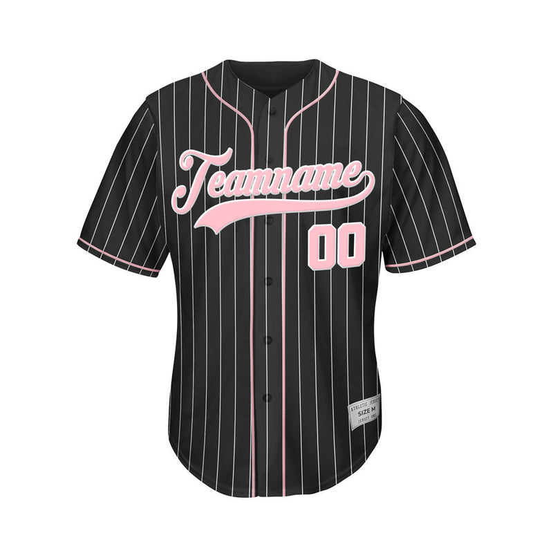 Custom Sublimation Black and Light Pink Pinstripe Baseball Jersey