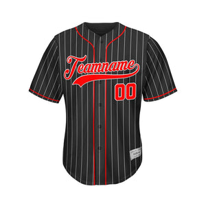 Custom Pinstripe Baseball Jersey Black Red Sublimation