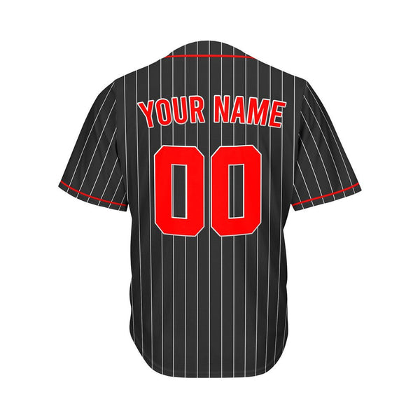 Custom Pinstripe Baseball Jersey Black Red Sublimation Jersey One