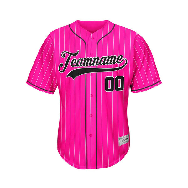 Custom Pinstripe Baseball Jersey Deep Pink Black Sublimation Jersey One