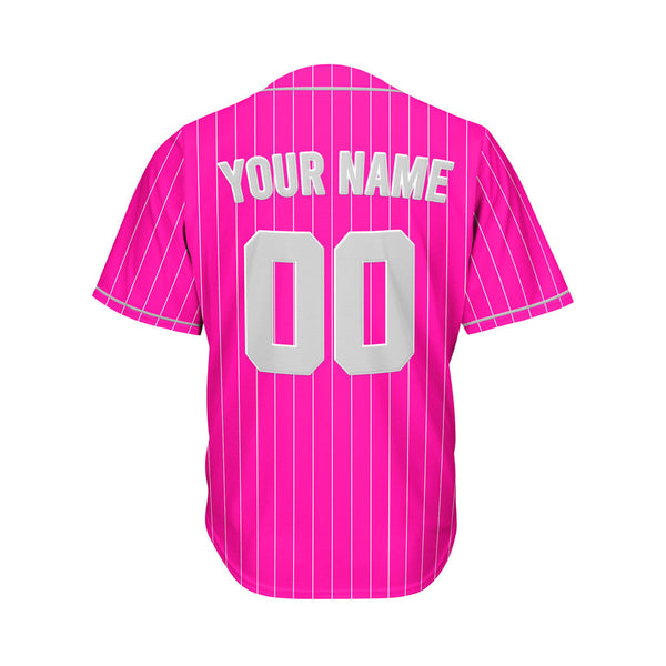 Custom Sublimation Deep Pink Pinstripe Baseball Jersey