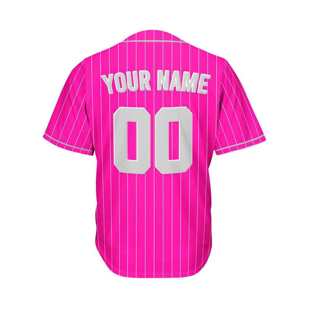Custom Sublimation Deep Pink Pinstripe Baseball Jersey