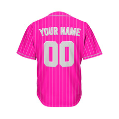 Custom Sublimation Deep Pink Pinstripe Baseball Jersey