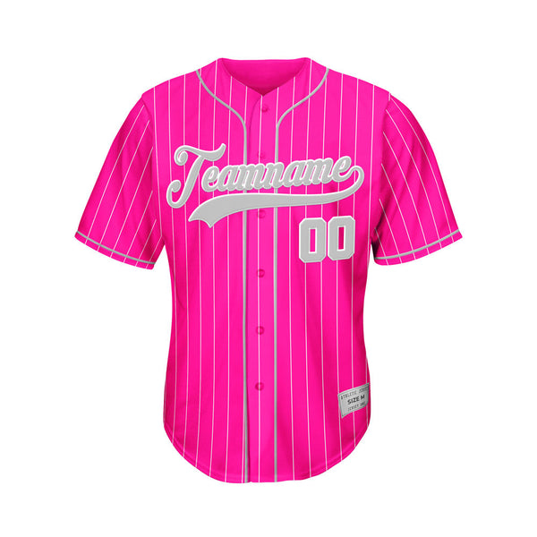 Custom Sublimation Deep Pink Pinstripe Baseball Jersey
