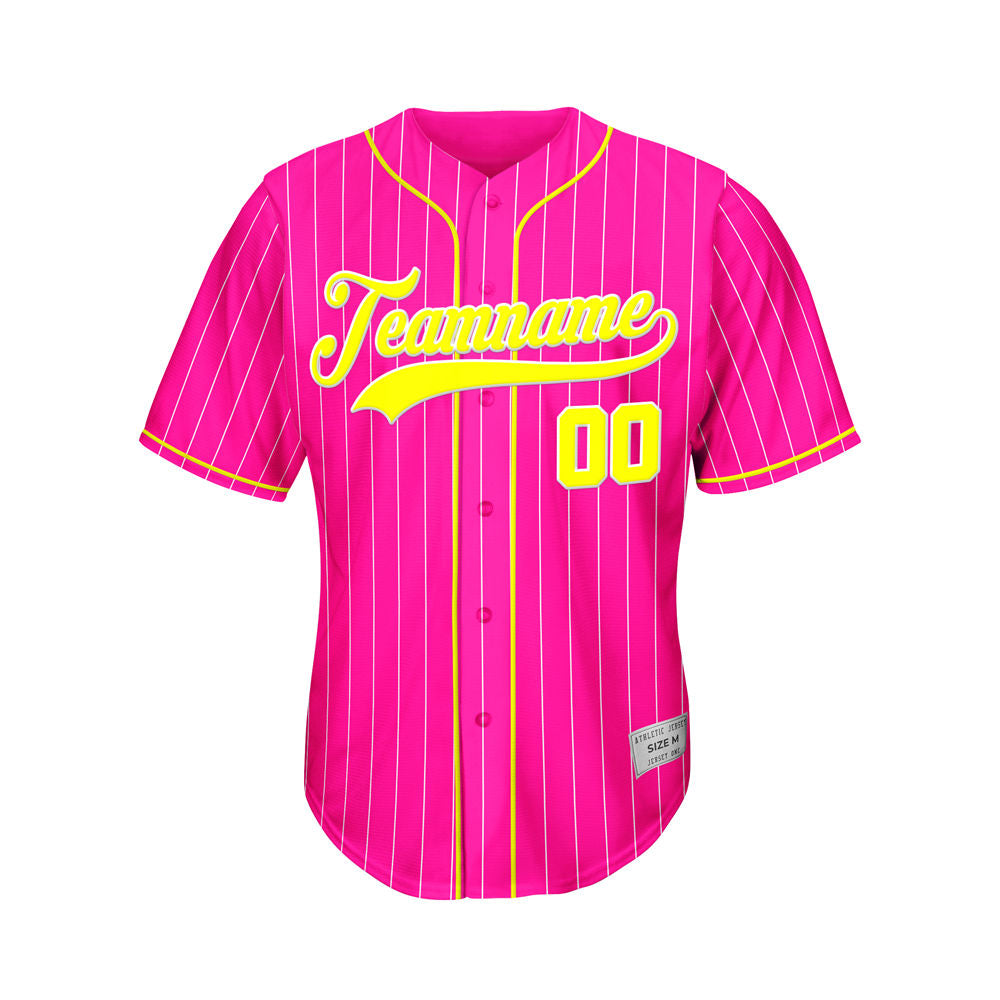 Custom Sublimation Deep Pink Pinstripe Baseball Jersey