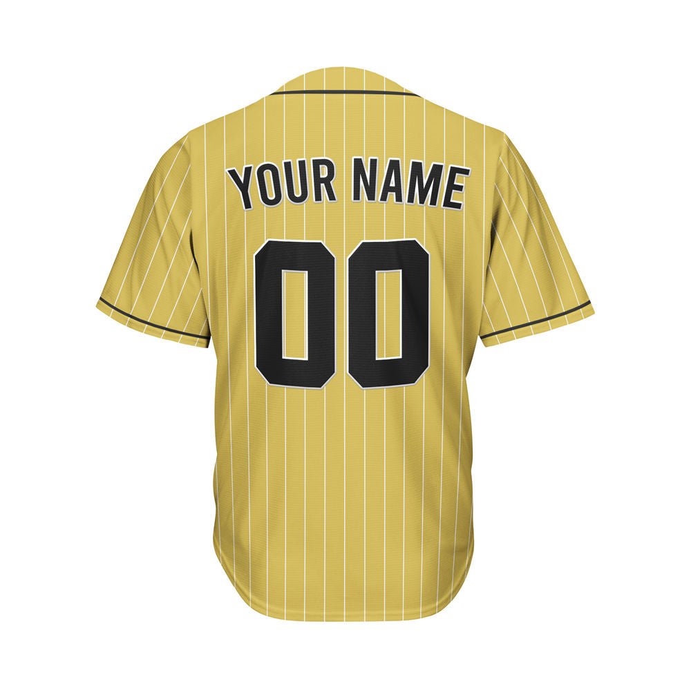 Custom Pinstripe Baseball Jersey Gold Black Sublimation Jersey One