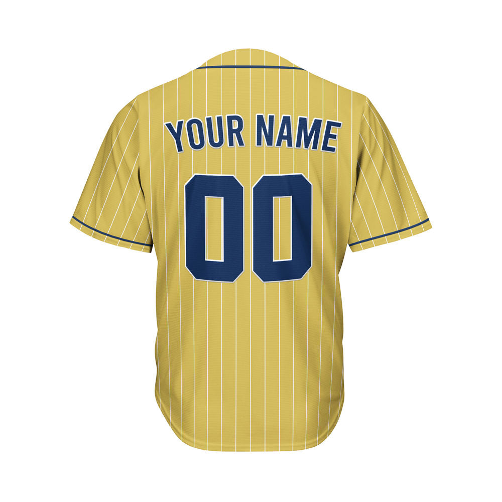 Custom Sublimation Gold Pinstripe Baseball Jersey