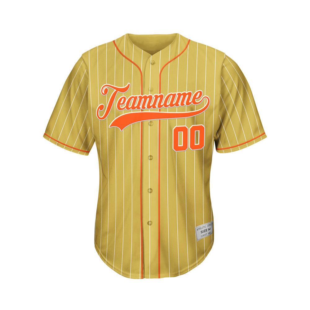 Custom Sublimation Gold Pinstripe Baseball Jersey