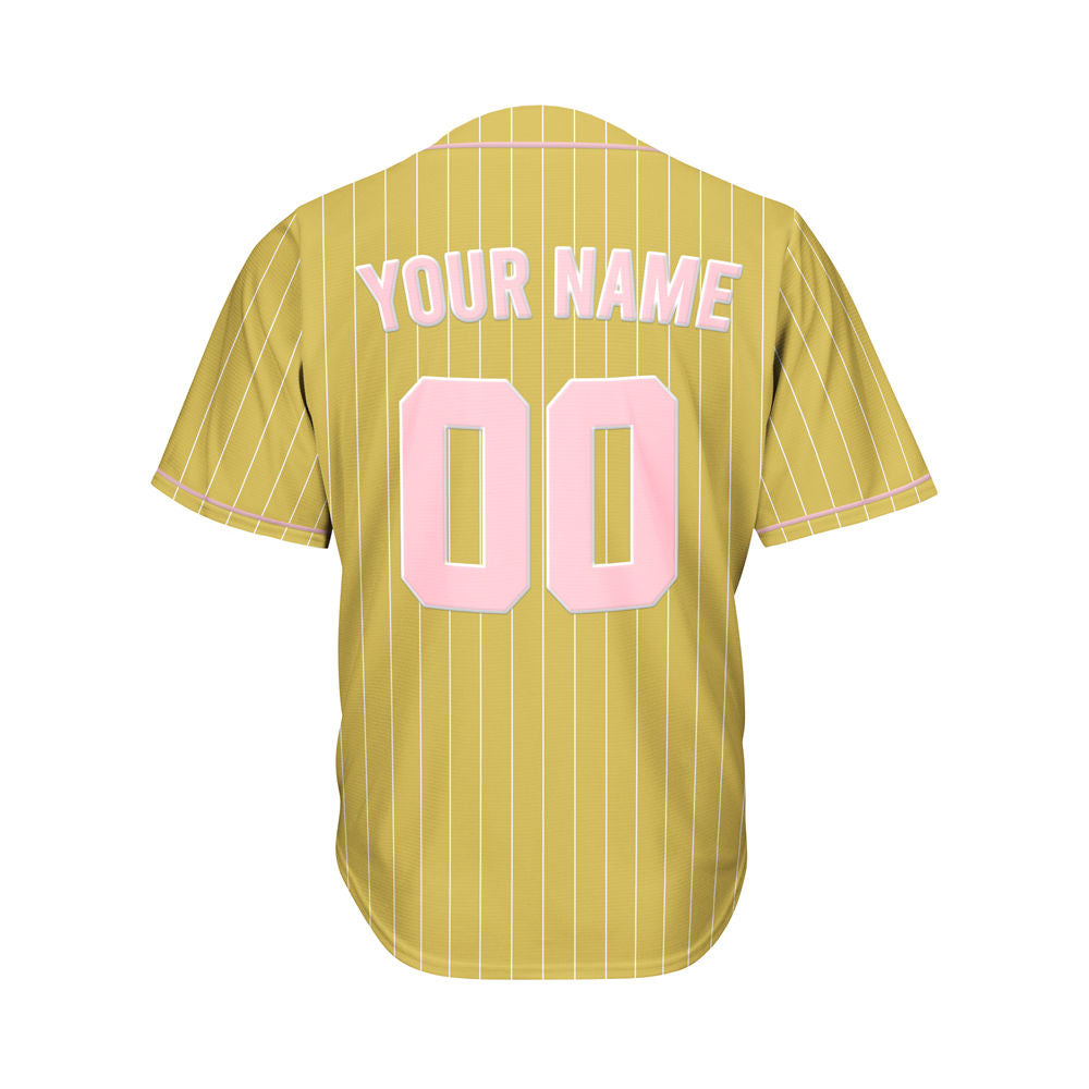 Custom Sublimation Gold Pinstripe Baseball Jersey