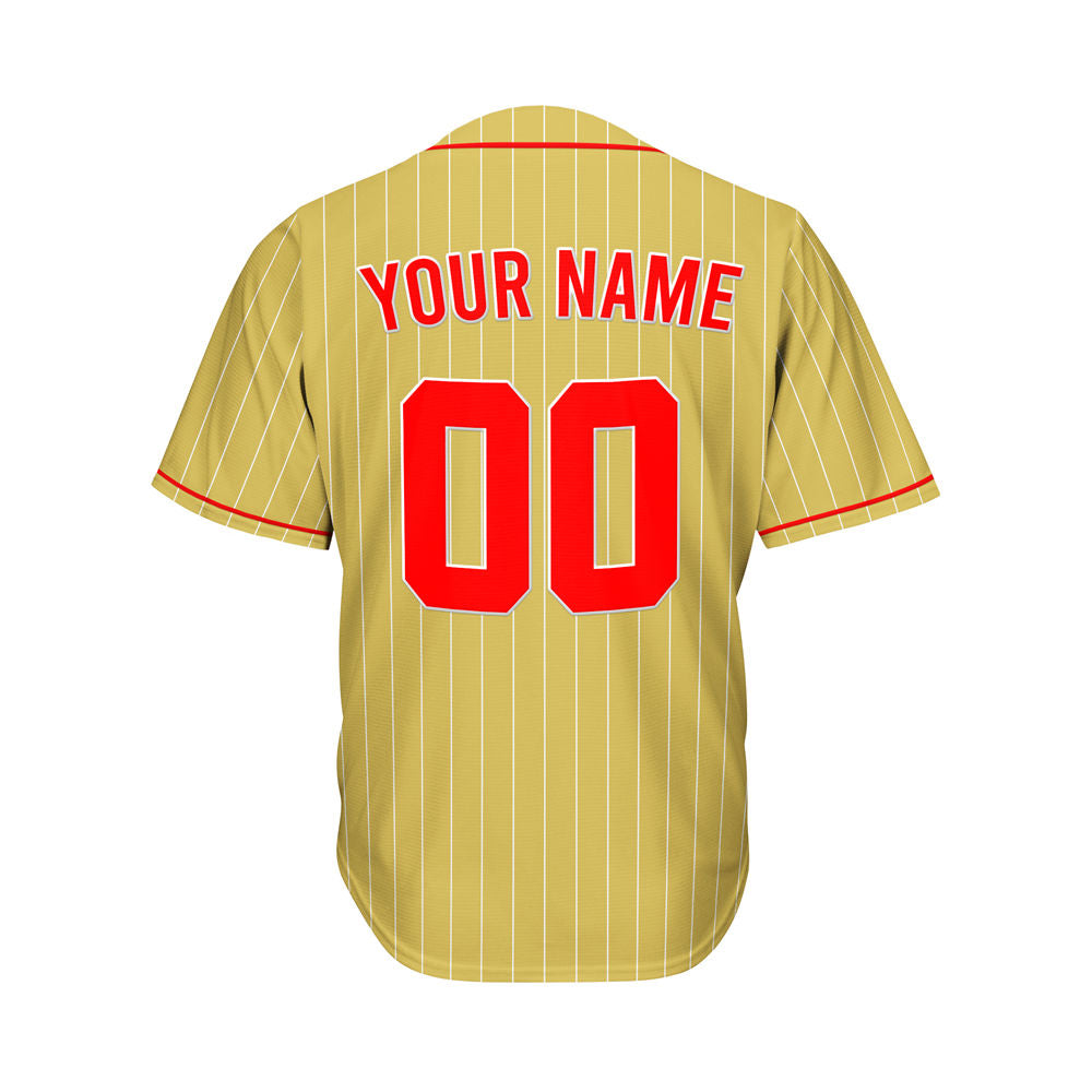 Custom Sublimation Gold Pinstripe Baseball Jersey