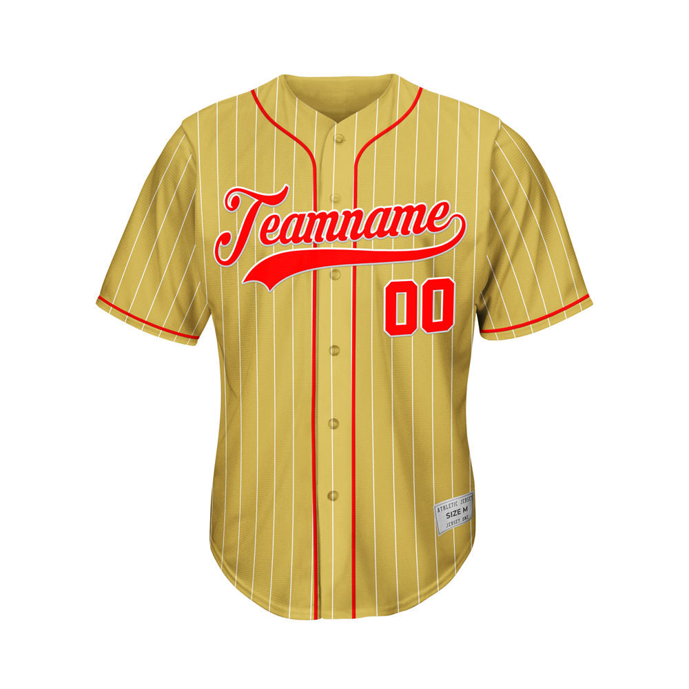 Custom Sublimation Gold Pinstripe Baseball Jersey