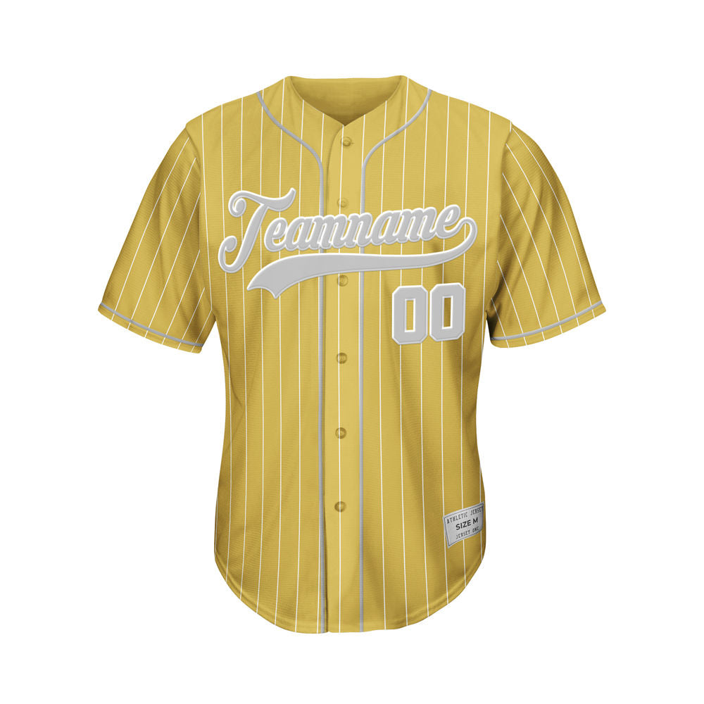 Custom Sublimation Gold Pinstripe Baseball Jersey
