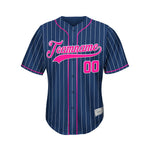 Custom Pinstripe Baseball Jersey Navy Deep Pink Sublimation Jersey One thumbnail