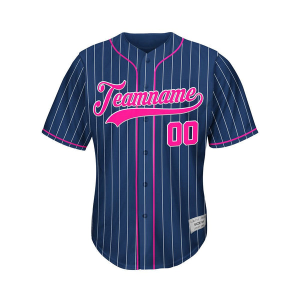 Custom Pinstripe Baseball Jersey Navy Deep Pink Sublimation Jersey One