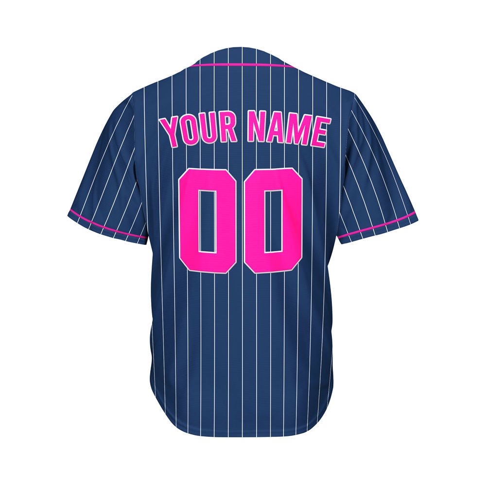 Custom Pinstripe Baseball Jersey Navy Deep Pink Sublimation Jersey One