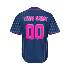 Custom Pinstripe Baseball Jersey Navy Deep Pink Sublimation Jersey One