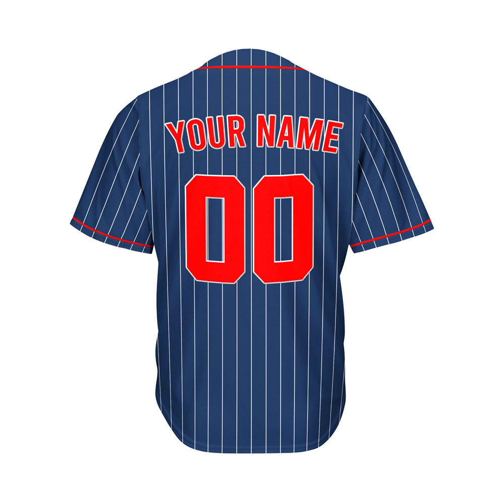 Custom Sublimation Navy Pinstripe Baseball Jersey