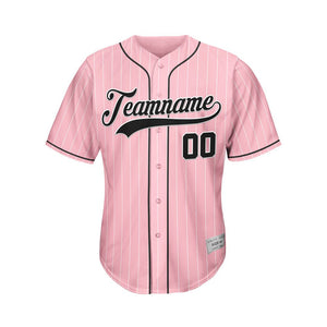 Custom Pinstripe Baseball Jersey Pink Black Sublimation
