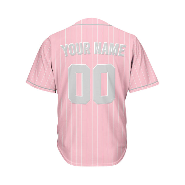 Custom Sublimation Pink Pinstripe Baseball Jersey