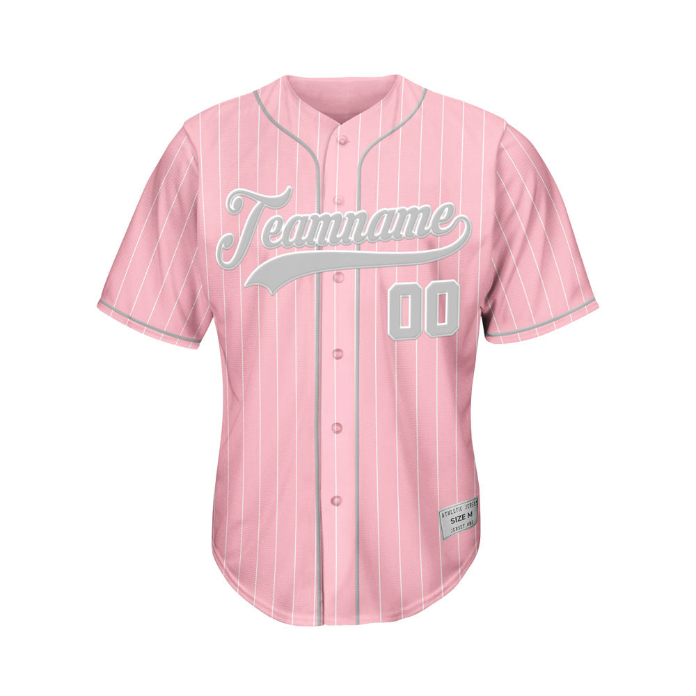 Custom Sublimation Pink Pinstripe Baseball Jersey
