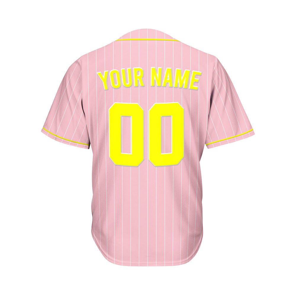 Custom Pinstripe Baseball Jersey Pink Yellow Sublimation Jersey One
