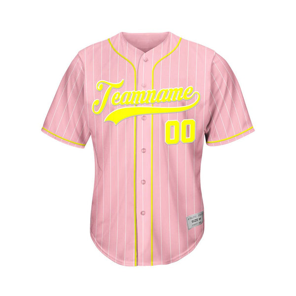 Custom Pinstripe Baseball Jersey Pink Yellow Sublimation Jersey One