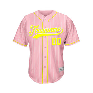 Custom Pinstripe Baseball Jersey Pink Yellow Sublimation