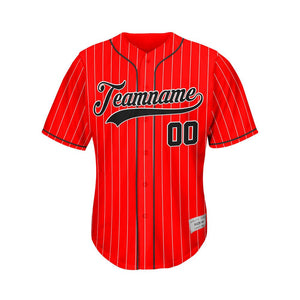 Custom Pinstripe Baseball Jersey Red Black Sublimation
