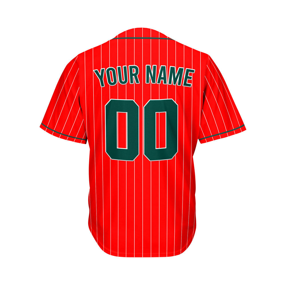 Custom Sublimation Red Pinstripe Baseball Jersey