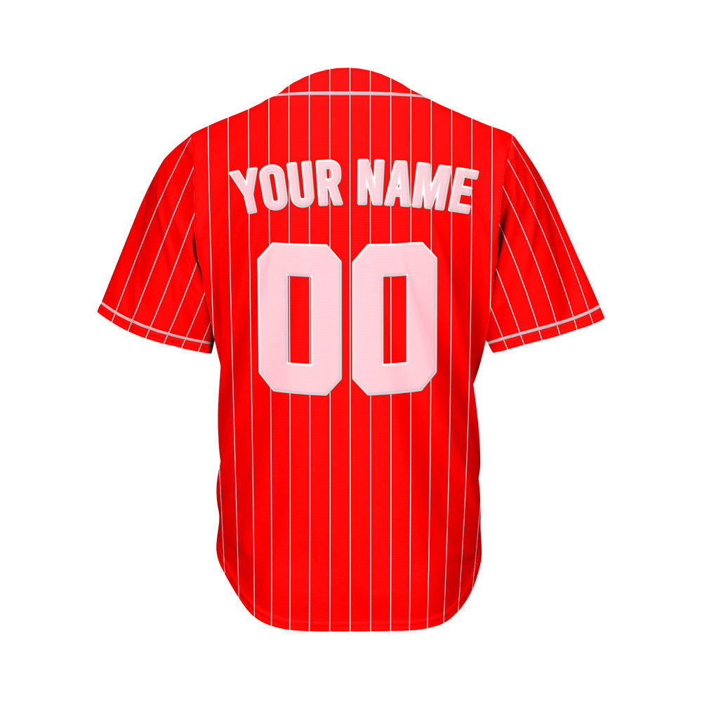 Custom Sublimation Red Pinstripe Baseball Jersey