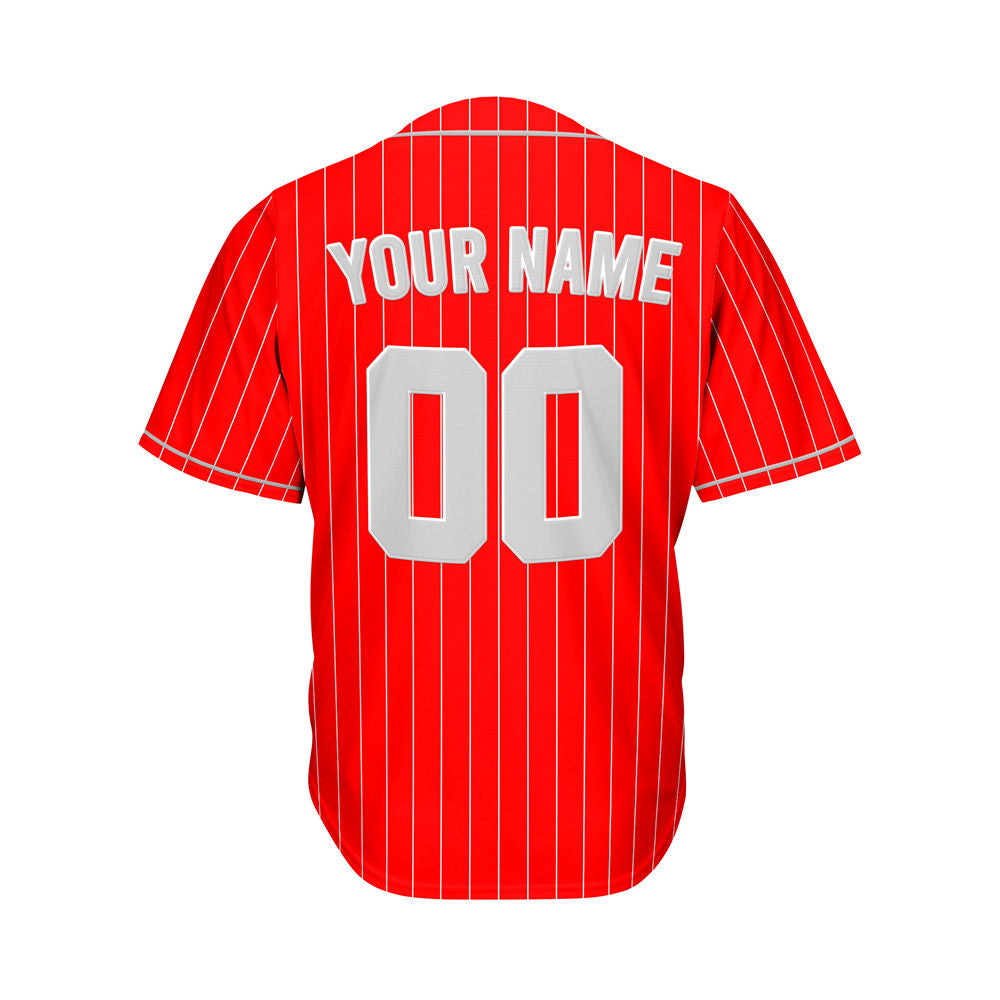Custom Sublimation Red Pinstripe Baseball Jersey