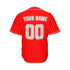 Custom Sublimation Red Pinstripe Baseball Jersey