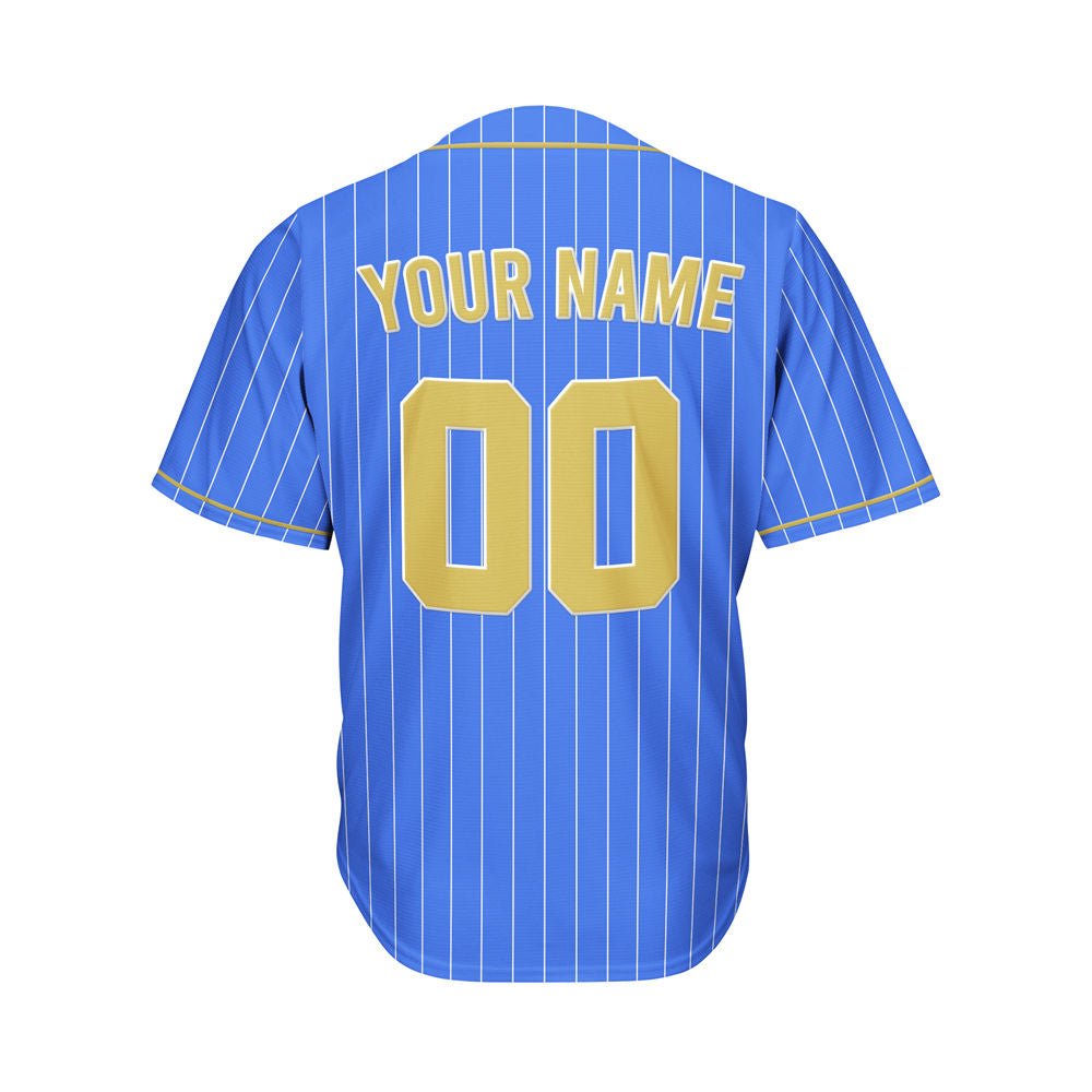 Custom Pinstripe Baseball Jersey Royal Blue Gold Sublimation Jersey One