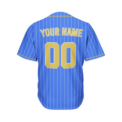 Custom Pinstripe Baseball Jersey Royal Blue Gold Sublimation Jersey One