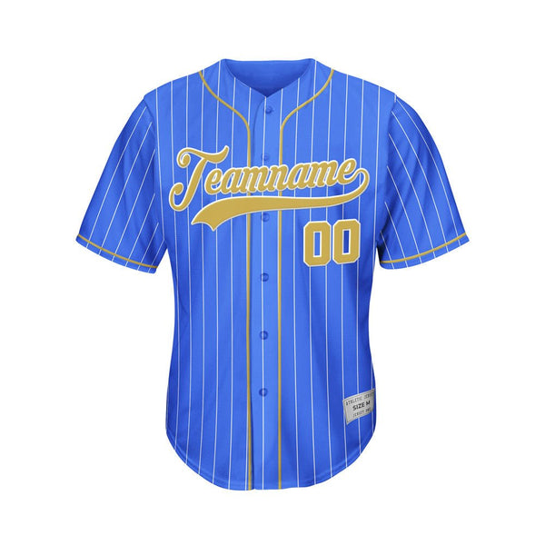 Custom Pinstripe Baseball Jersey Royal Blue Gold Sublimation Jersey One