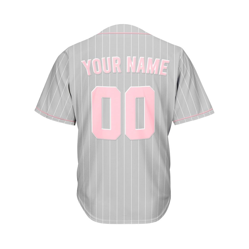 Custom Pinstripe Baseball Jersey Silver Pink Sublimation Jersey One