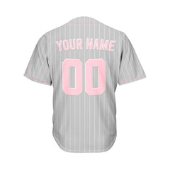 Custom Pinstripe Baseball Jersey Silver Pink Sublimation Jersey One