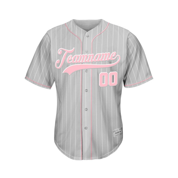 Custom Pinstripe Baseball Jersey Silver Pink Sublimation Jersey One