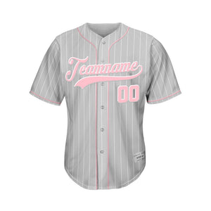 Custom Pinstripe Baseball Jersey Silver Pink Sublimation