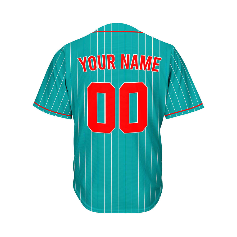 Custom Sublimation Teal Pinstripe Baseball Jersey