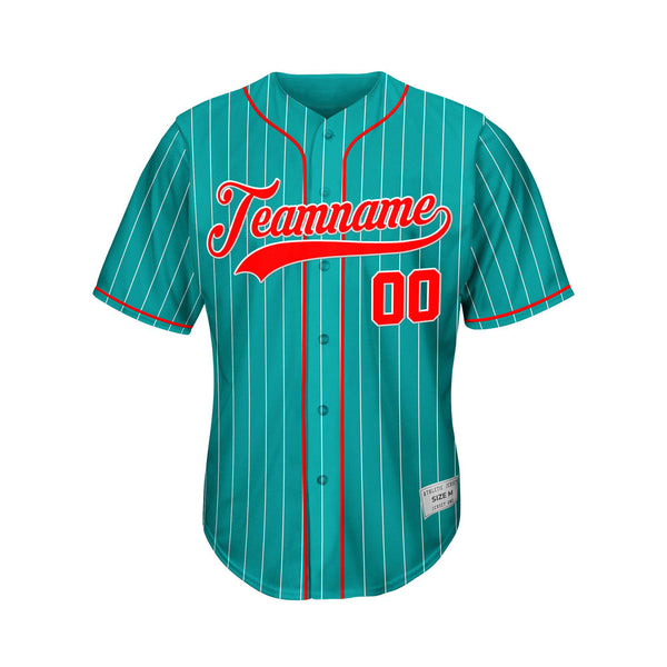Custom Sublimation Teal Pinstripe Baseball Jersey