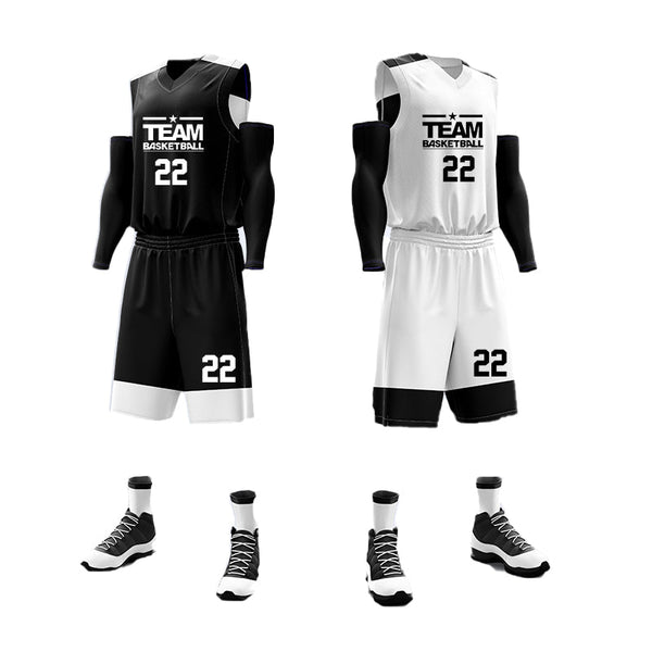Custom Reversible Basketball Jersey Set Black and White Jersey One