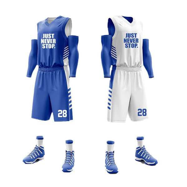 Custom Reversible Basketball Jersey Set Blue and White Jersey One