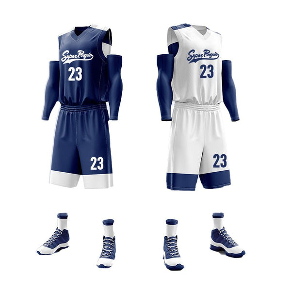 Custom Reversible Basketball Jersey Set Navy and White Jersey One