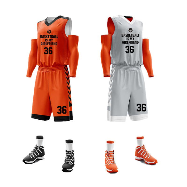 Custom Reversible Basketball Jersey Set Orange and Grey Jersey One