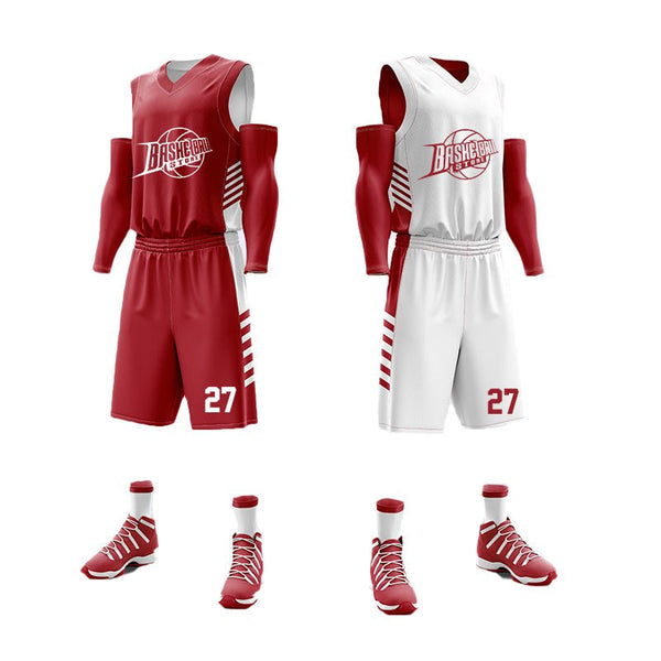 Custom Reversible Basketball Jersey Set Red and White Jersey One