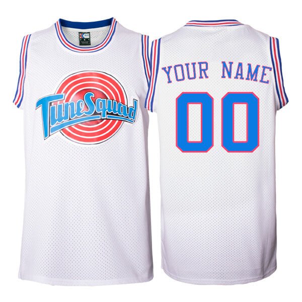 custom space jam tune squad white basketball jersey for men and kids