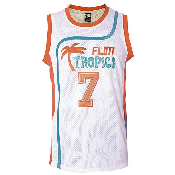 Flint Tropics Coffee Black home white basketball team uniform front