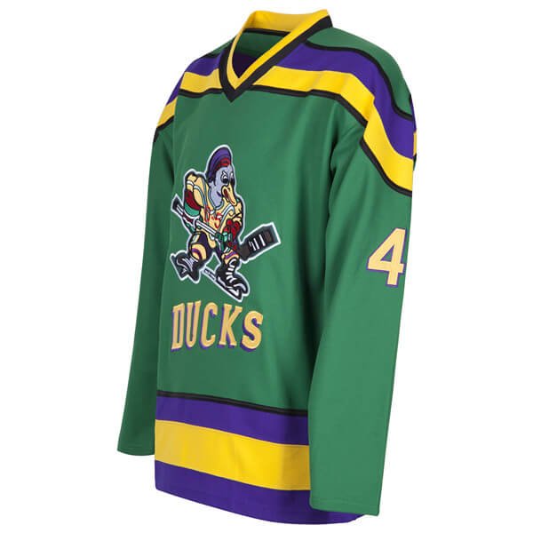 Fulton Reed #44 Mighty Ducks Movie Hockey jersey 3/4 view